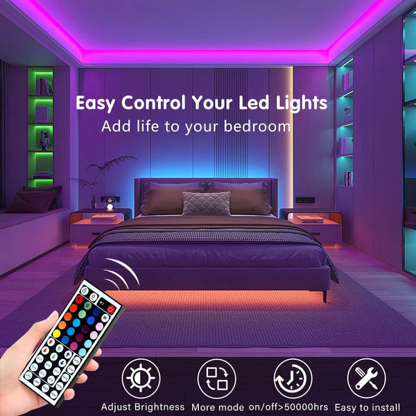 RGB LED Strip Lights with 44-Key Remote - Color Changing Tape Light for Aquacaspe, Room Decor