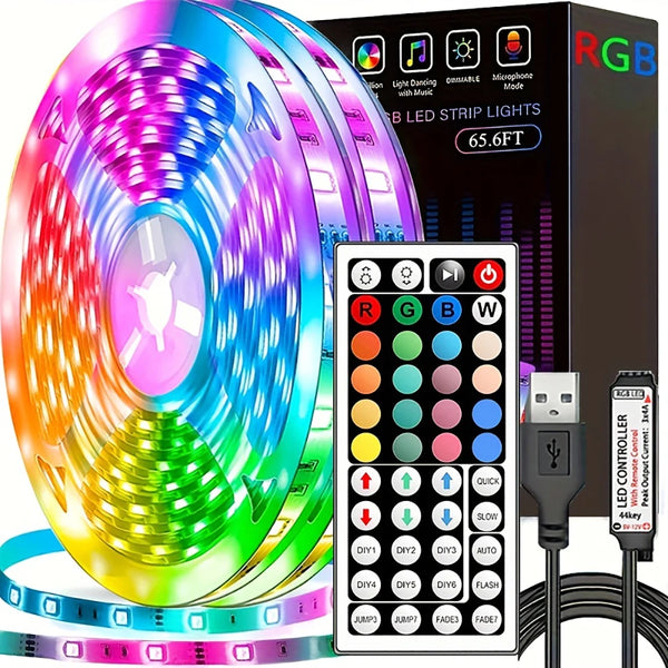 RGB LED Strip Lights with 44-Key Remote - Color Changing Tape Light for Aquacaspe, Room Decor