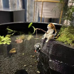 Fishing Figurine Aquarium Ornament - Miniature Cartoon Resin Fish Tank Decoration